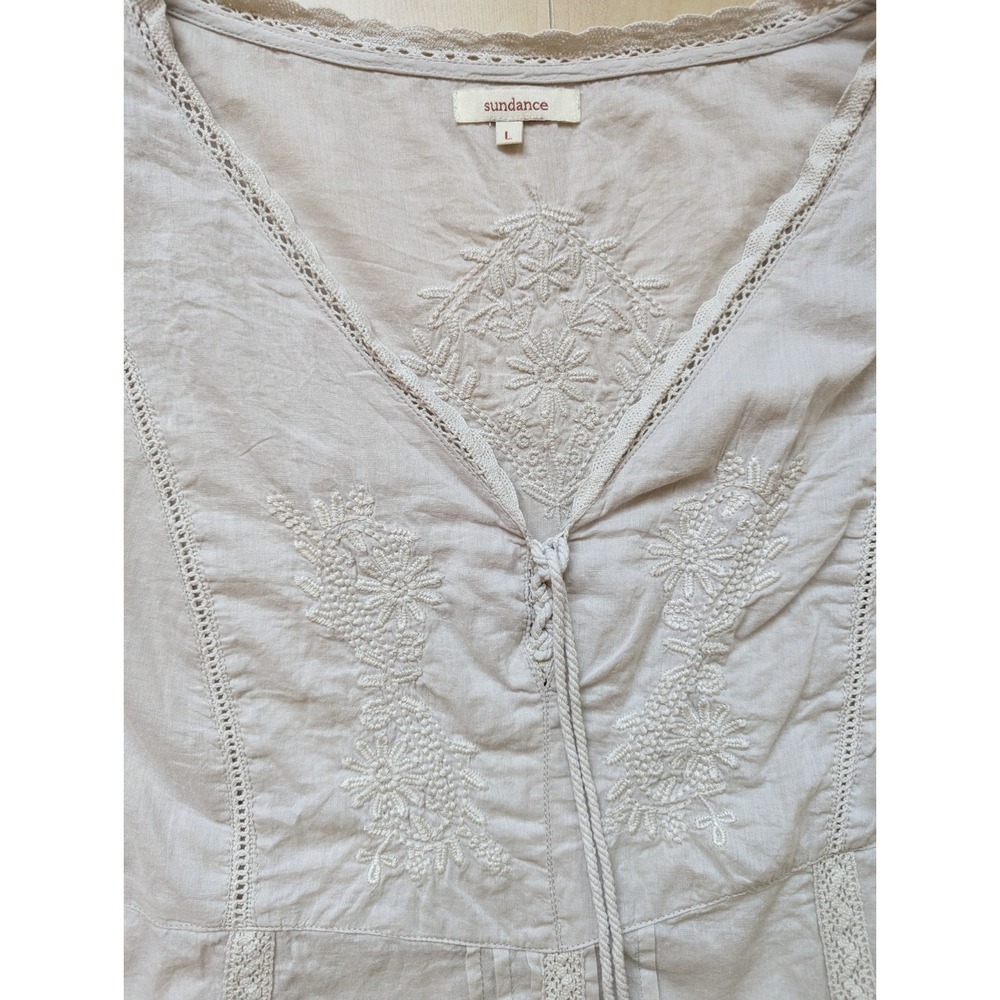Sundance Lace Embroidered Peasant Princess Boho‎ Flute Sleeve Babydoll Tunic L - Picture 6 of 16